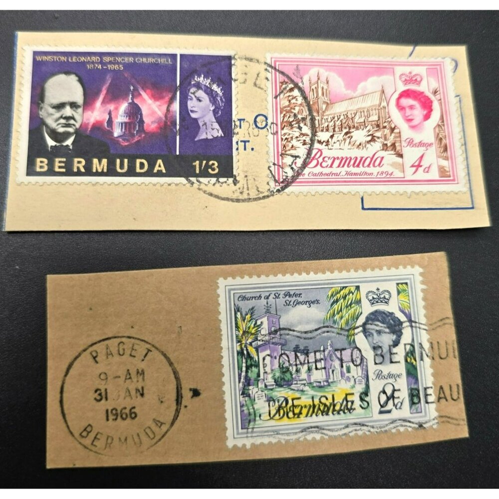 Vintage Bermuda Postage Stamps Set Winston Churchill St. Peters Church LI3059
